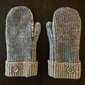 Cozy Blue and Gray Mittens with Button Detail